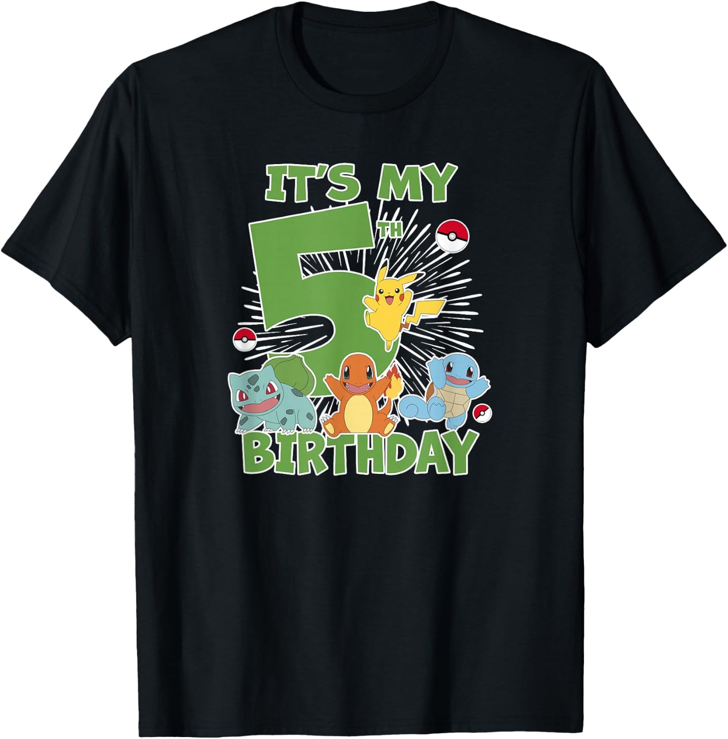 Pokémon It's My 5th Birthday Kanto Starters Celebration T-Shirt - T-Shirt | Black