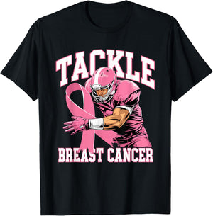 Tackle Breast Cancer Pink Ribbon American Fantasy Football T-Shirt - T-Shirt | Black