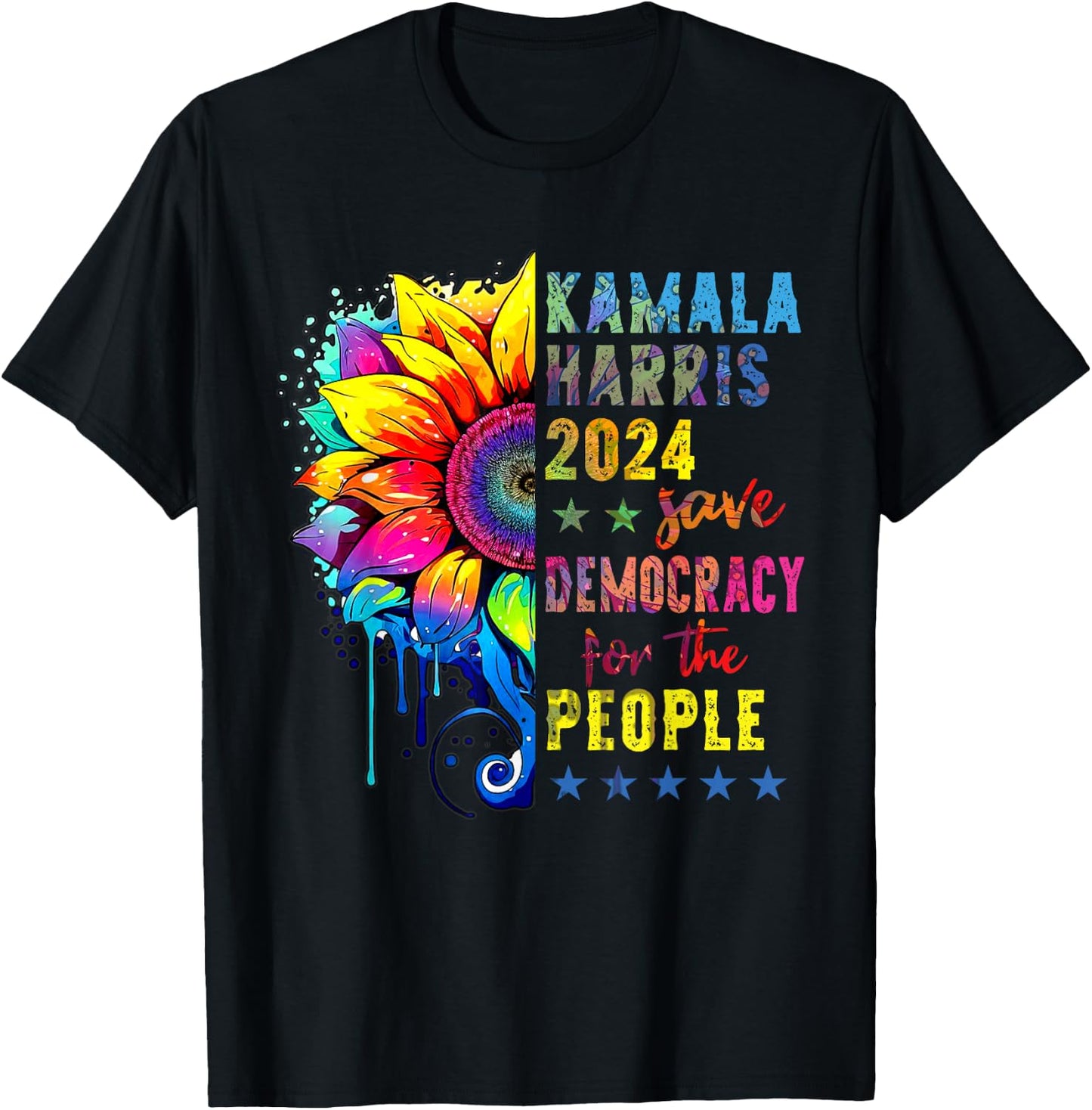 Kamala Harris 2024 Save Democracy For The People Sunflower T-Shirt - T-Shirt | Black
