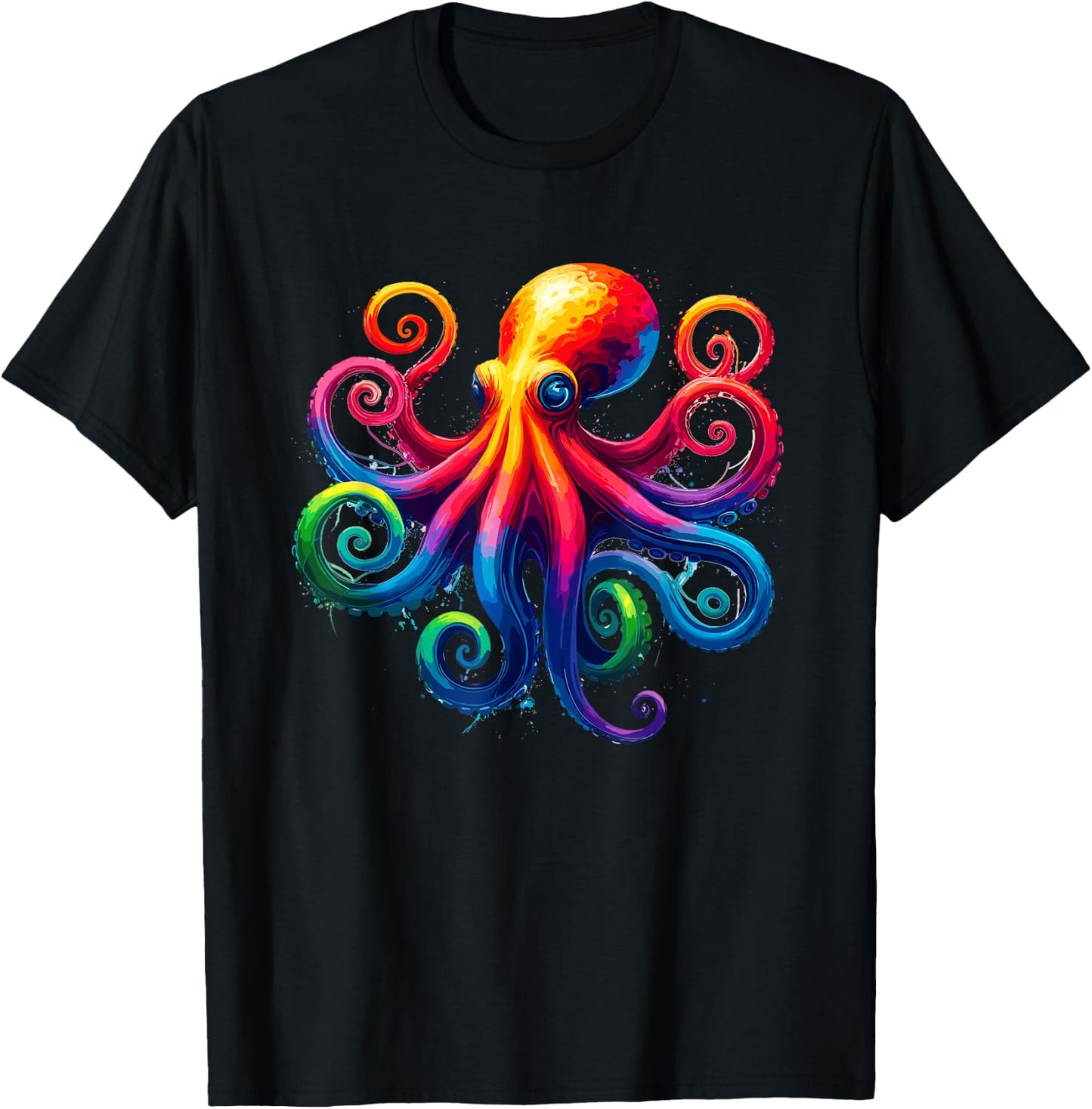 Vibrant Rainbow Octopus Psychedelic Art Sea Creature T-Shirt - T-Shirt | Black