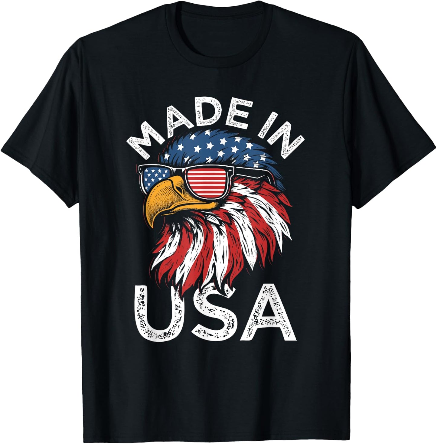 Funny Made In USA Eagle American Flag Sunglasses 4th of July T-Shirt - T-Shirt | Black