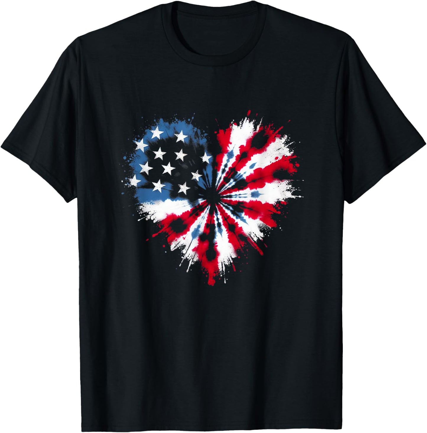 Tie dye Heart USA Flag Colors white, Red & Blue 4th Of July T-Shirt - T-Shirt | Black