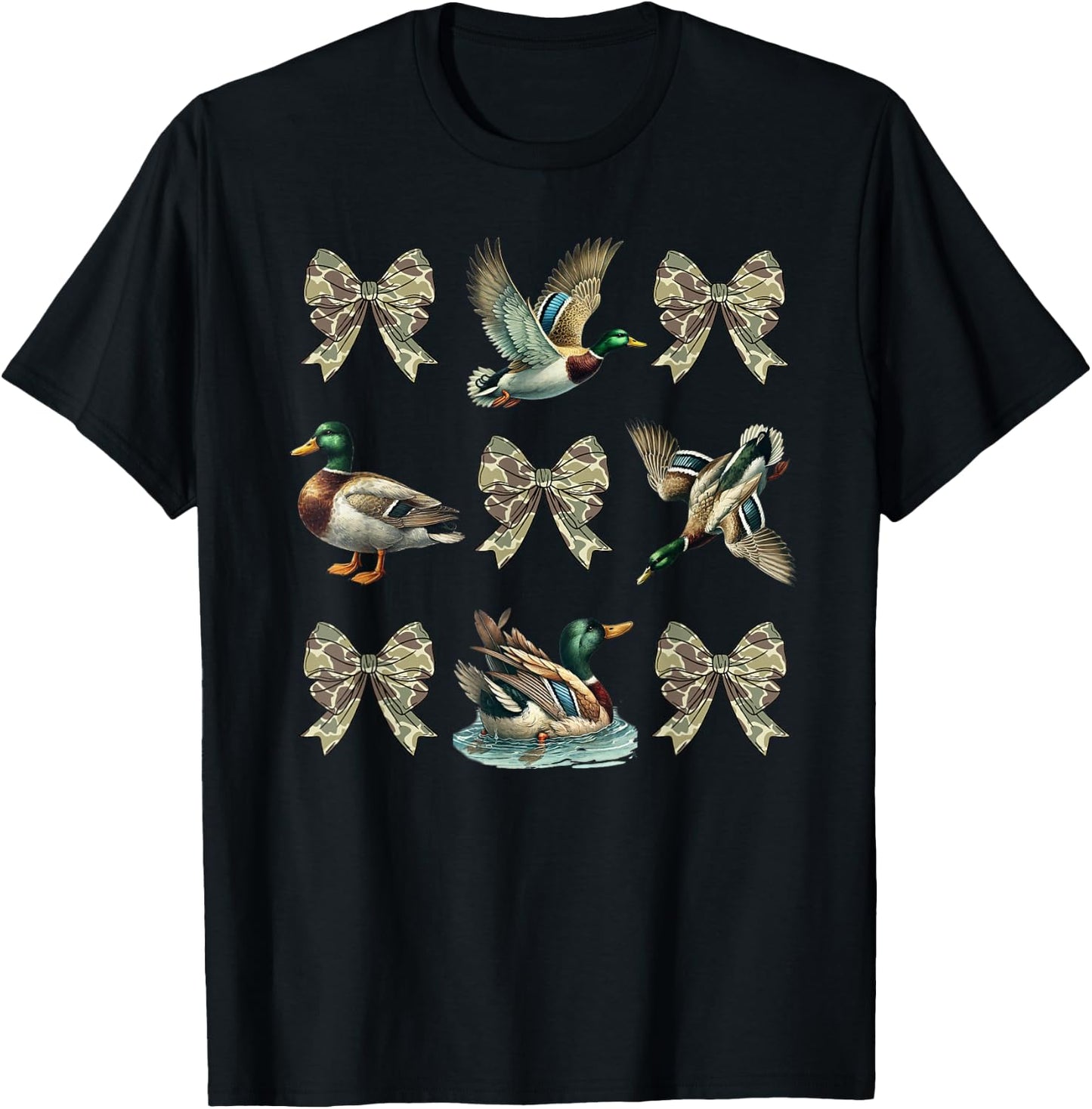 Mallard Duck Camouflage Camo Bow Duck Hunting Girls Camo T-Shirt - T-Shirt | Black