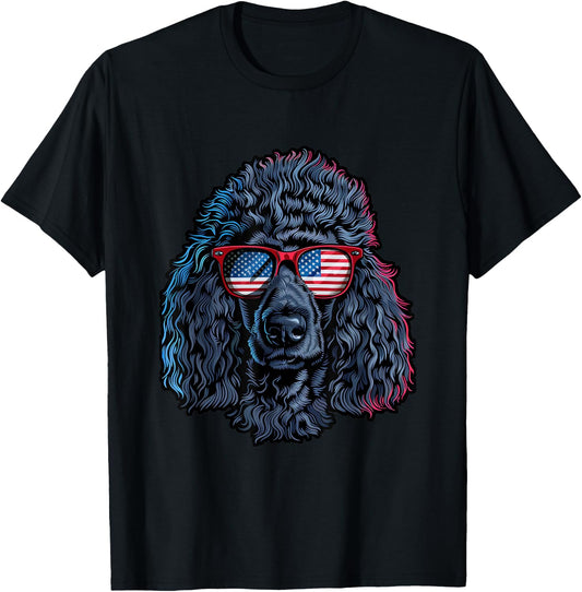 Poodle with American Sunglasses T-Shirt - T-Shirt | Black