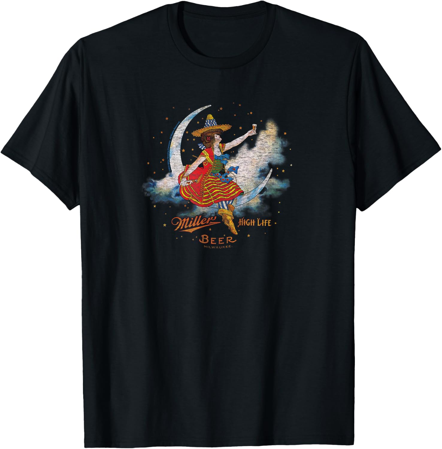 Miller High Life - Celestial Girl in The Moon Milwaukee Beer T-Shirt - T-Shirt | Black