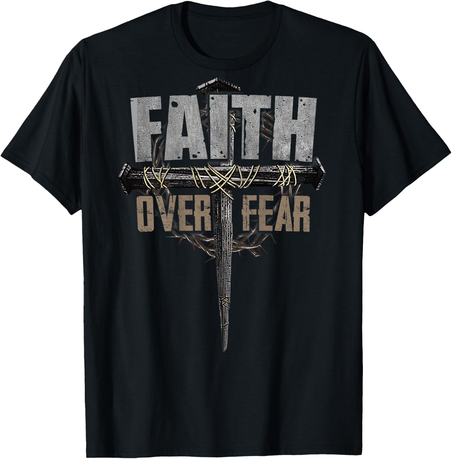 God Jesus Christ Cross Faith Over Fear Religious Christian T-Shirt - T-Shirt | Black