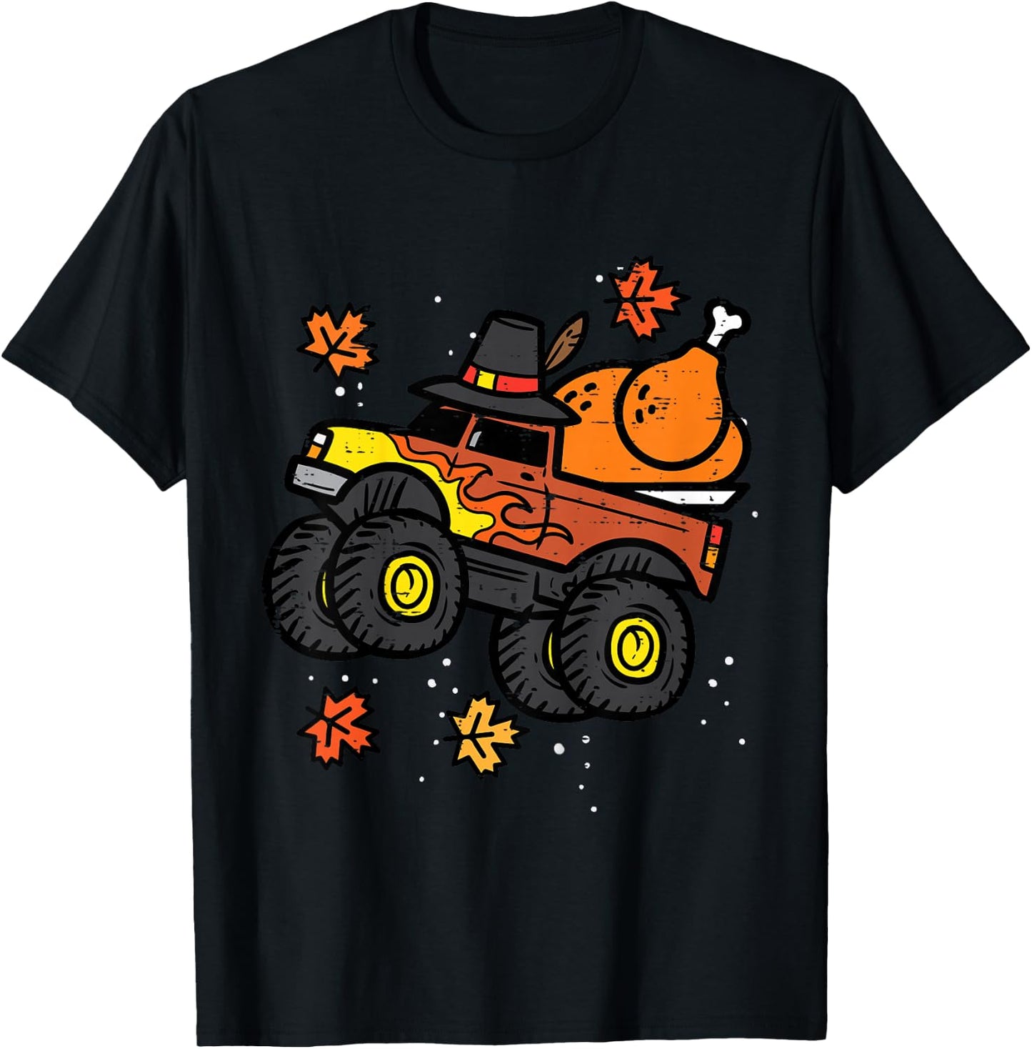 Kids Thanksgiving Monster Truck Turkey Fall Boys Kids Toddler T-Shirt - T-Shirt | Black
