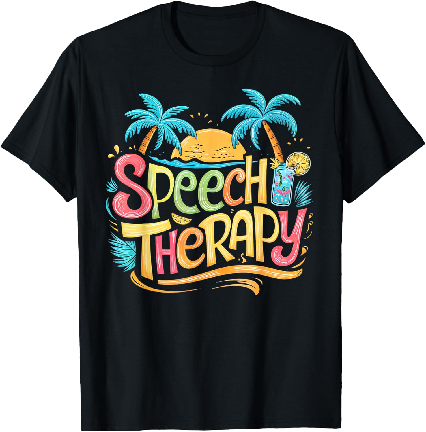 Speech Therapy SLP Beach Vacation Spring, Summer Therapist T-Shirt - T-Shirt | Black
