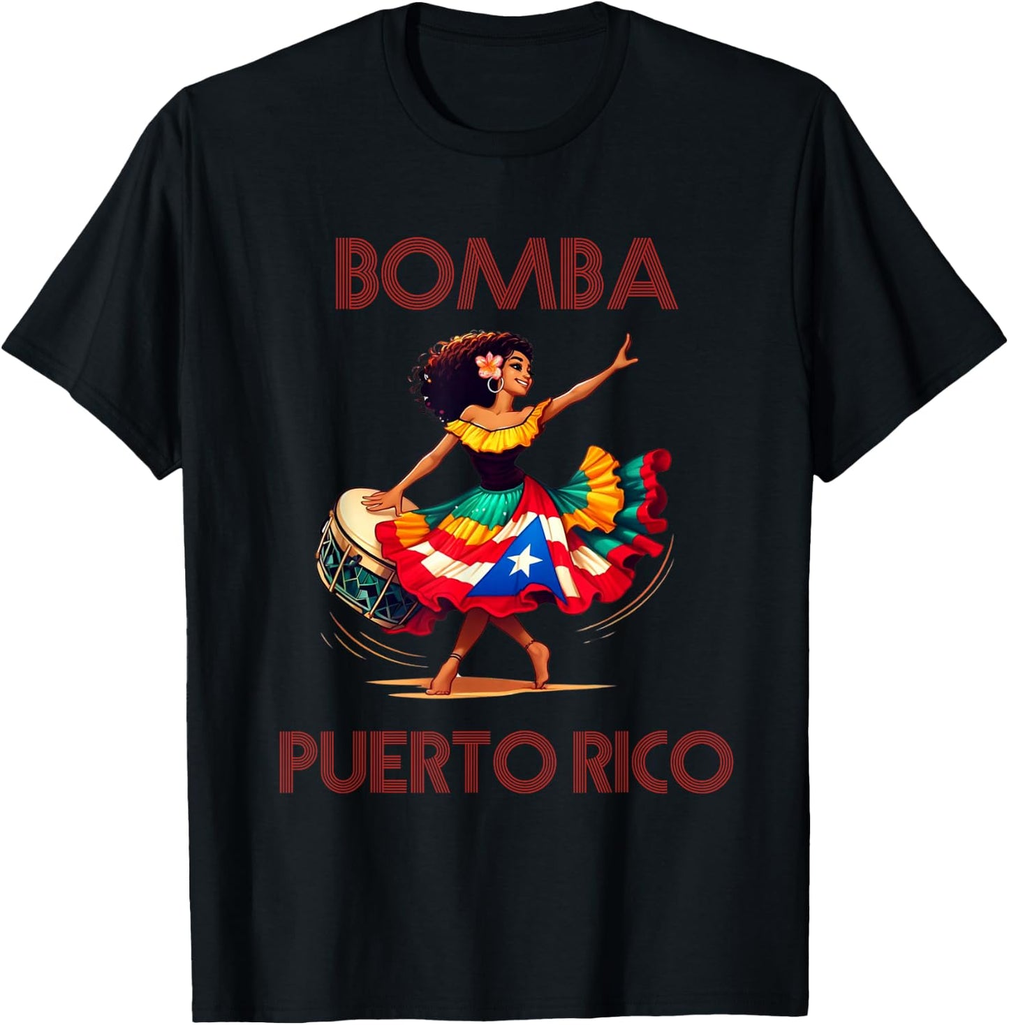 Puerto Rico Flag Hispanic Heritage Month Women Bomba Dancer T-Shirt - T-Shirt | Black