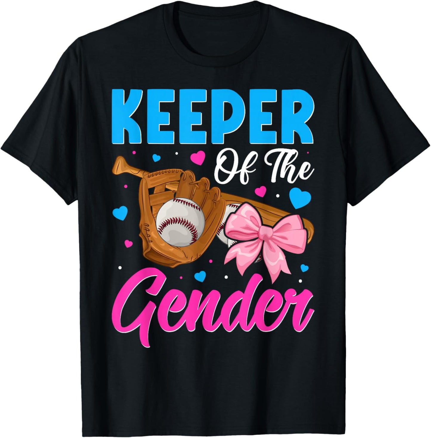 Keeper Of The Gender Baseball or Bows Gender Reveal Party T-Shirt - T-Shirt | Black