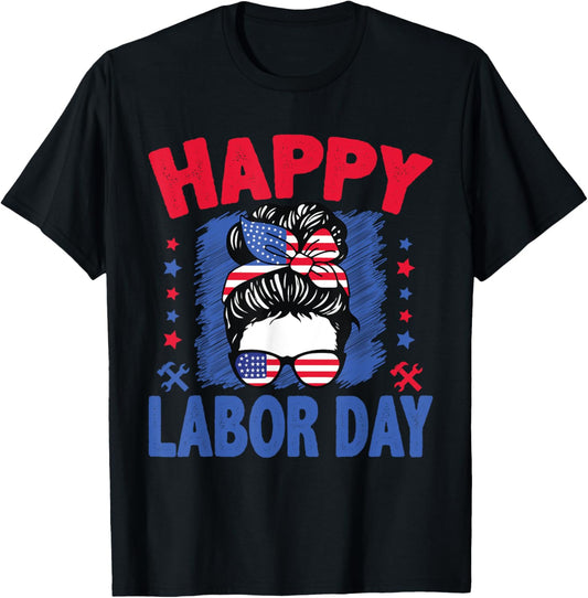 Happy Labor Day Shirt Labor Day Patriot Men Women Boys Kids T-Shirt - T-Shirt | Black