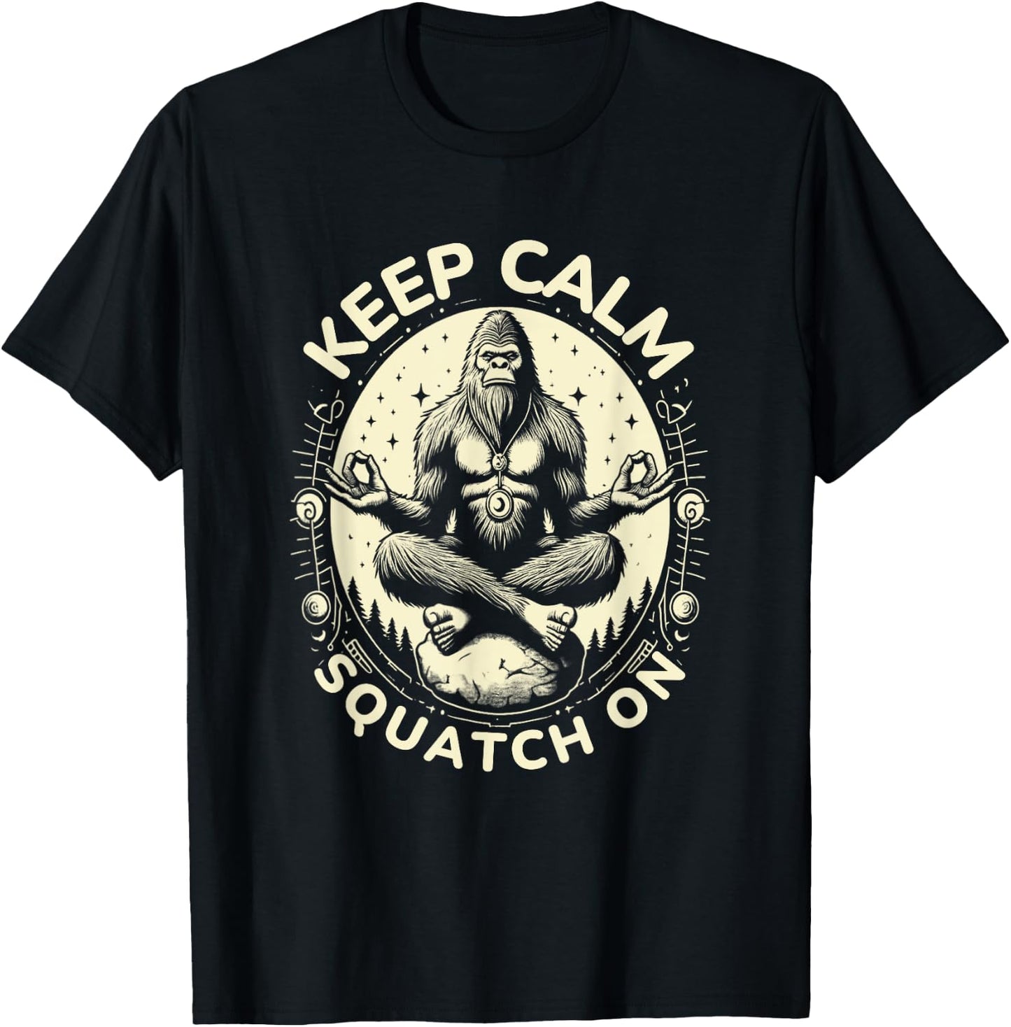 Bigfoot Yoga Pose Funny Sasquatch Keep Calm Squatch On T-Shirt - T-Shirt | Black