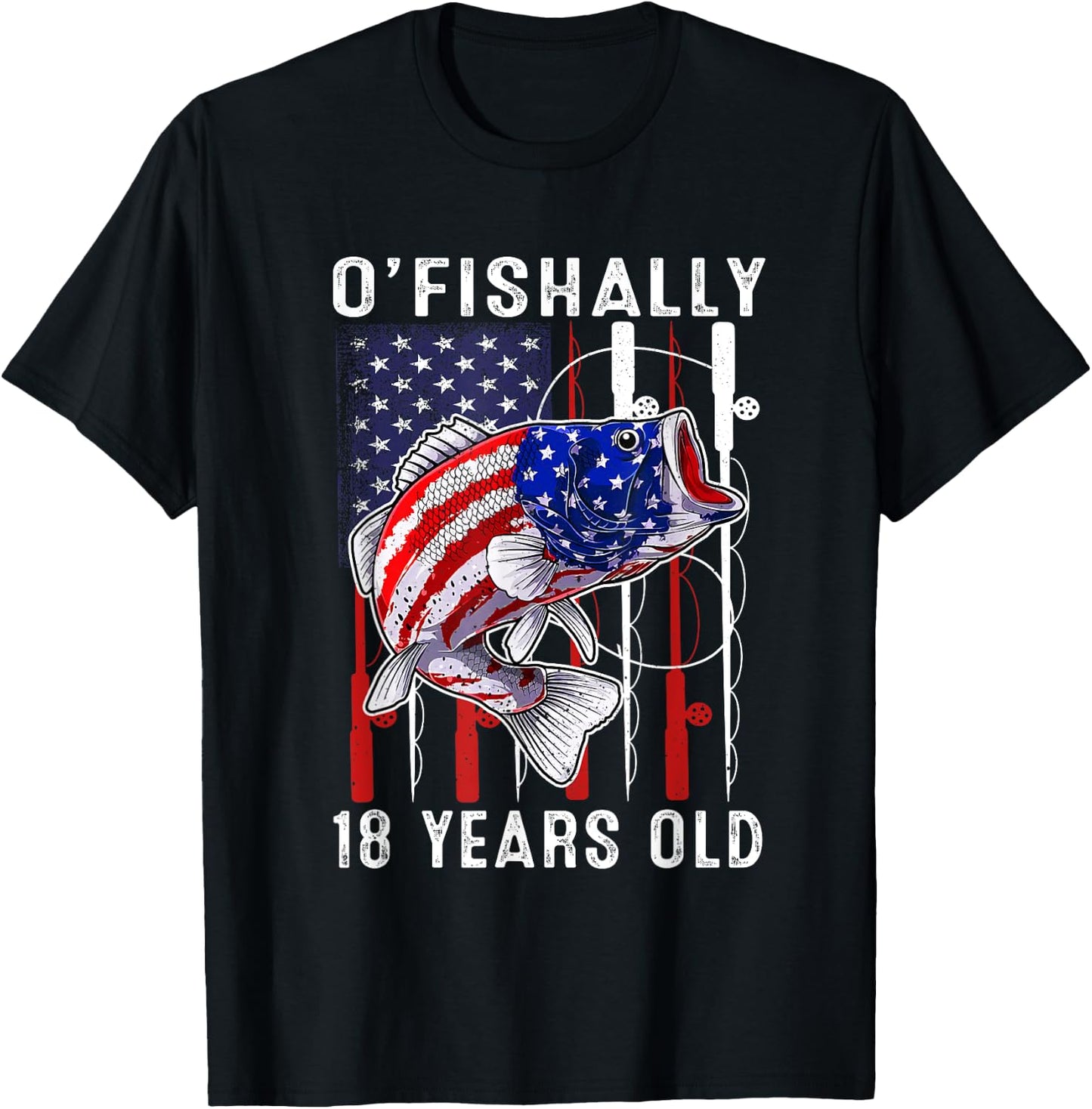 Kids O'fishally 18 Years Old Birthday 18th Birthday Fishing T-Shirt - T-Shirt | Black