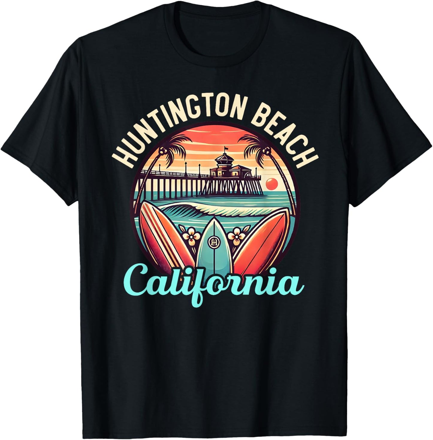 Huntington Beach California, Los Angeles, Surfer Retro Gifts T-Shirt - T-Shirt | Black