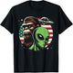 Bigfoot Sasquatch Alien UFO USA American Flag T-Shirt - T-Shirt | Black
