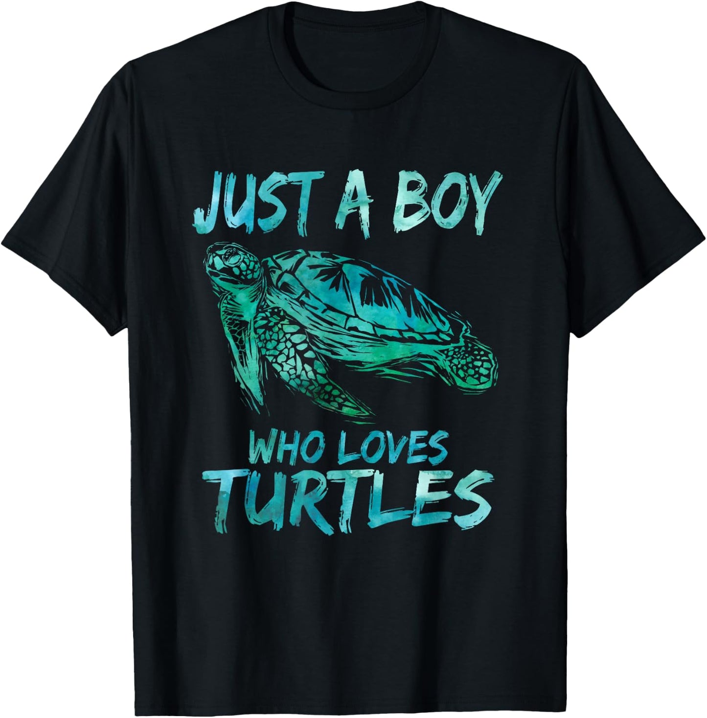 Sea Ocean Watercolor Just A Boy Who Loves Turtles T-Shirt - T-Shirt | Black