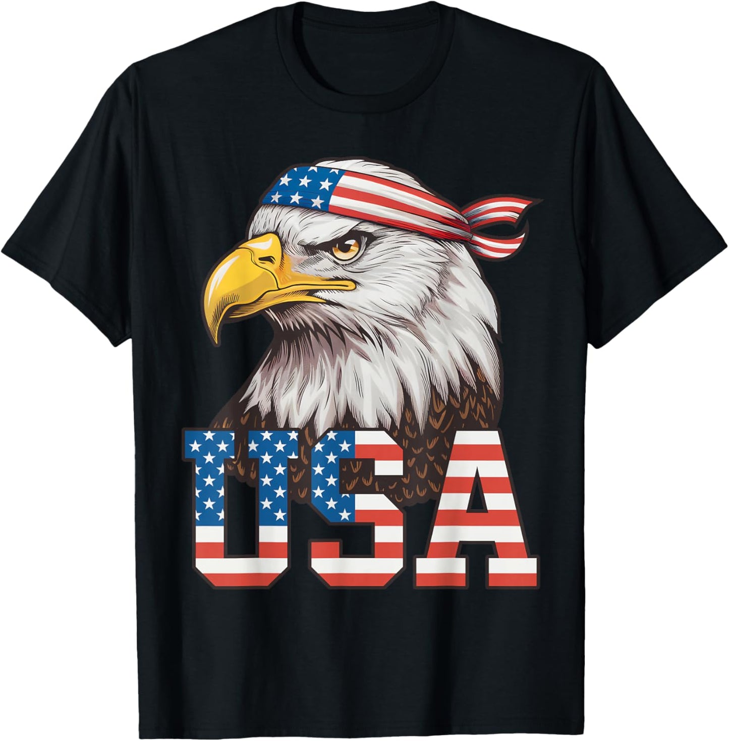 USA American Flag Men Women Kids Bald Eagle Patriotic T-Shirt - T-Shirt | Black