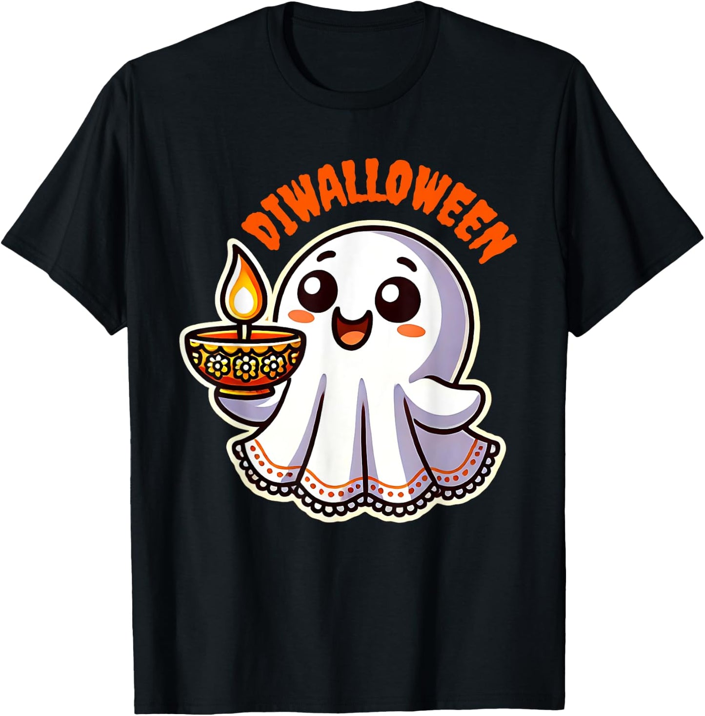 Fun Boo Ghost Lantern Diwali Deepavali Halloween Diwalloween T-Shirt - T-Shirt | Black