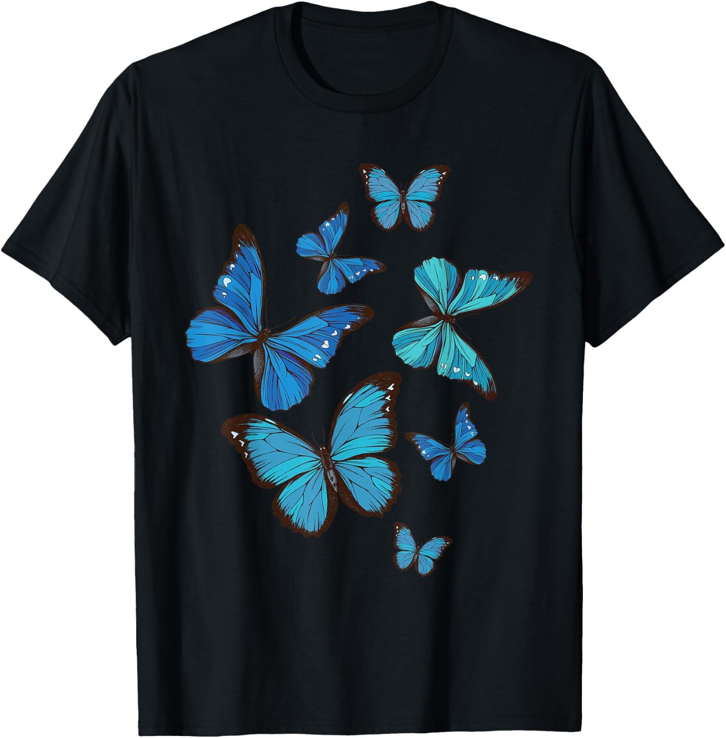 Blue Morpho Butterfly Swarm Lepidoptera Lover Entomologist T-Shirt - T-Shirt | Black