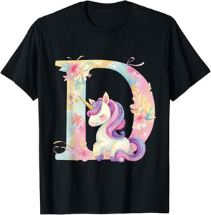D Initial Letter Alphabet Unicorn Birthday Outfit Monogram D T-Shirt - T-Shirt | Black