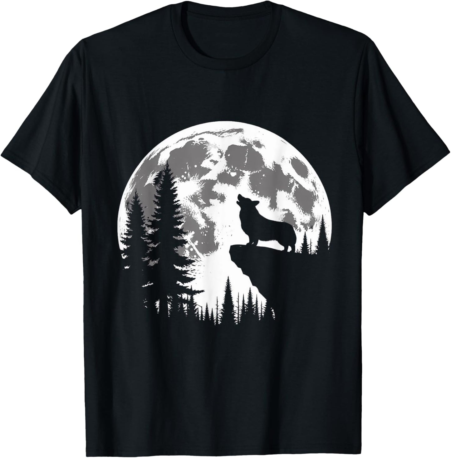 Corgi Dog Moon Howl in Forest Halloween Costume Men Women Kids T-Shirt - T-Shirt | Black