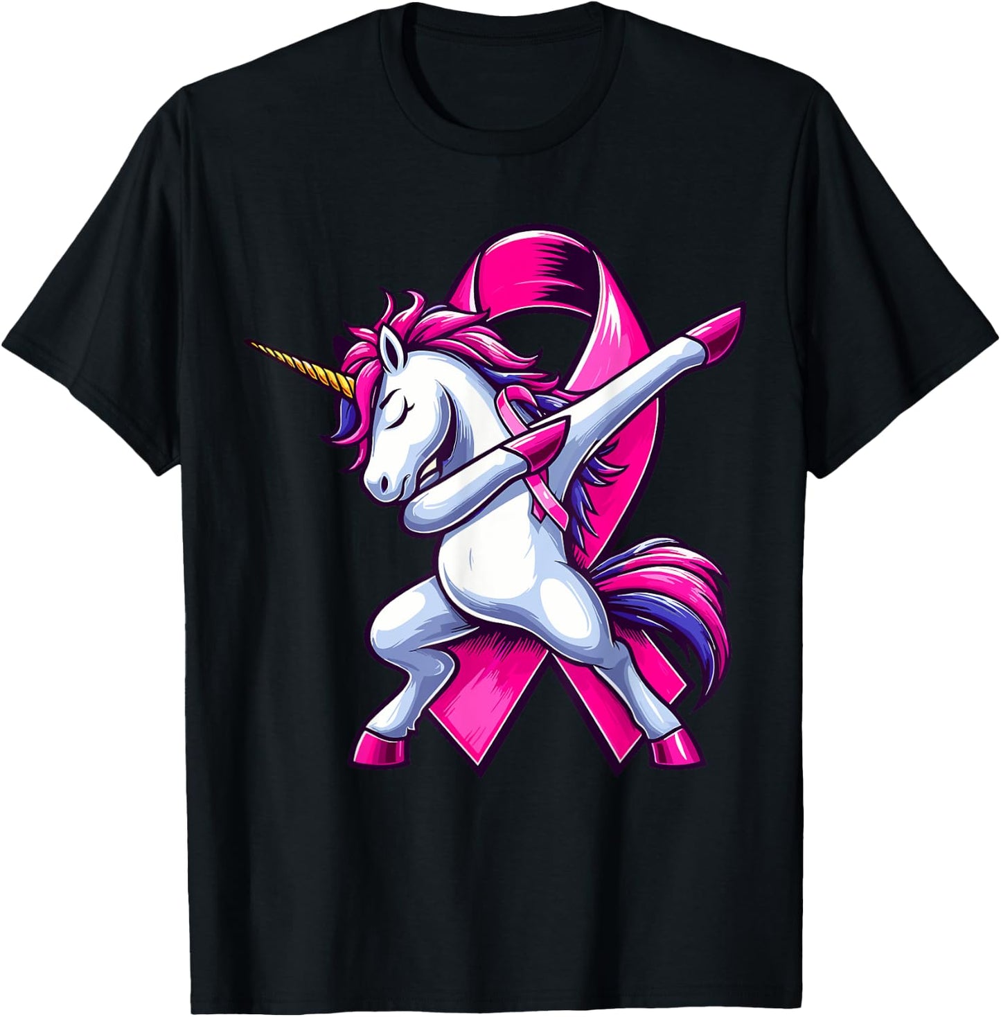Pink Ribbon Unicorn Breast Cancer Awareness for Girls Kids T-Shirt - T-Shirt | Black