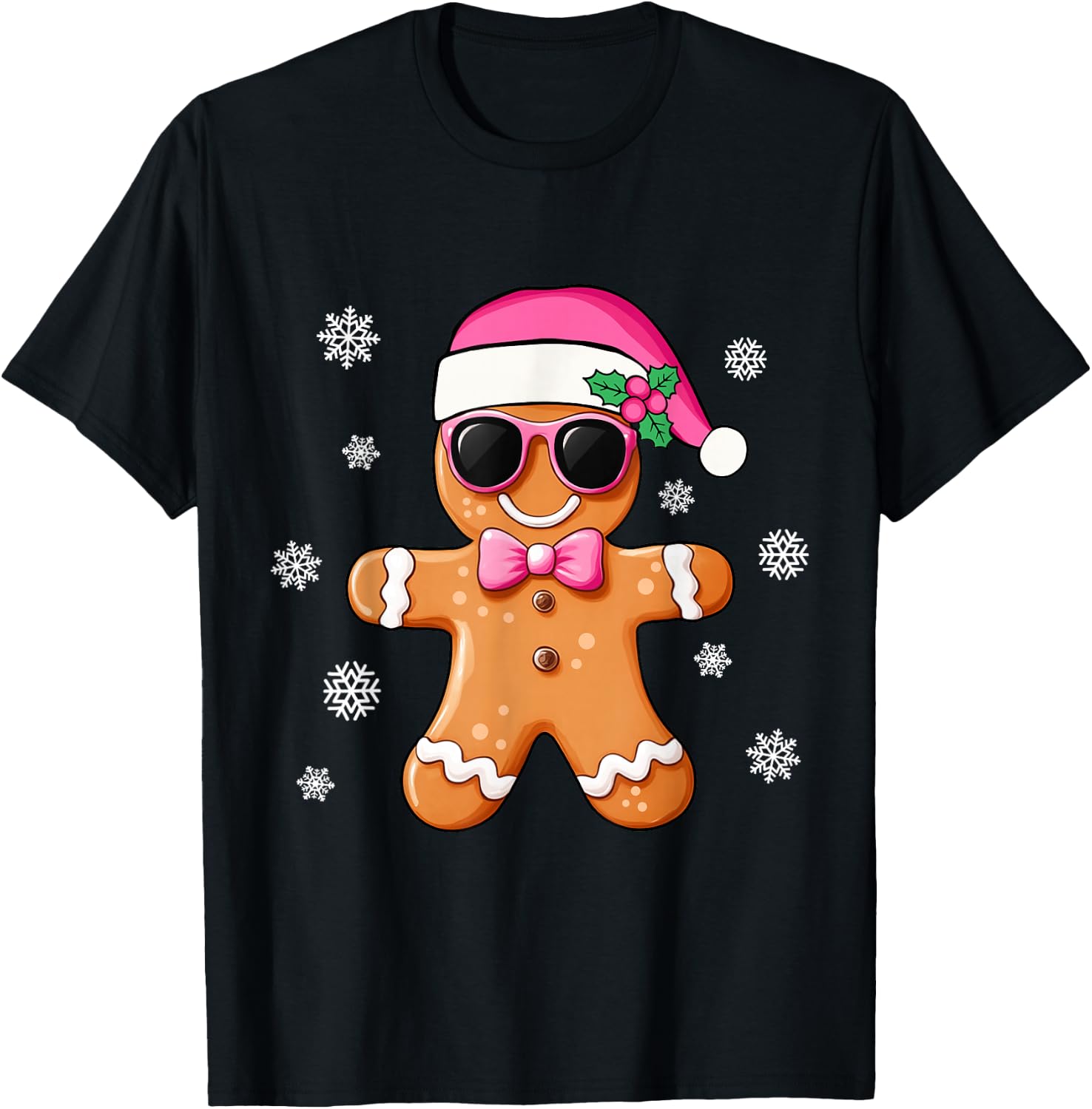 Gingerbread Man Pink Christmas Cookie Costume Baking Team T-Shirt - T-Shirt | Black