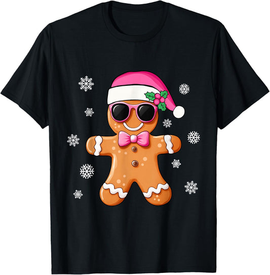 Gingerbread Man Pink Christmas Cookie Costume Baking Team T-Shirt - T-Shirt | Black