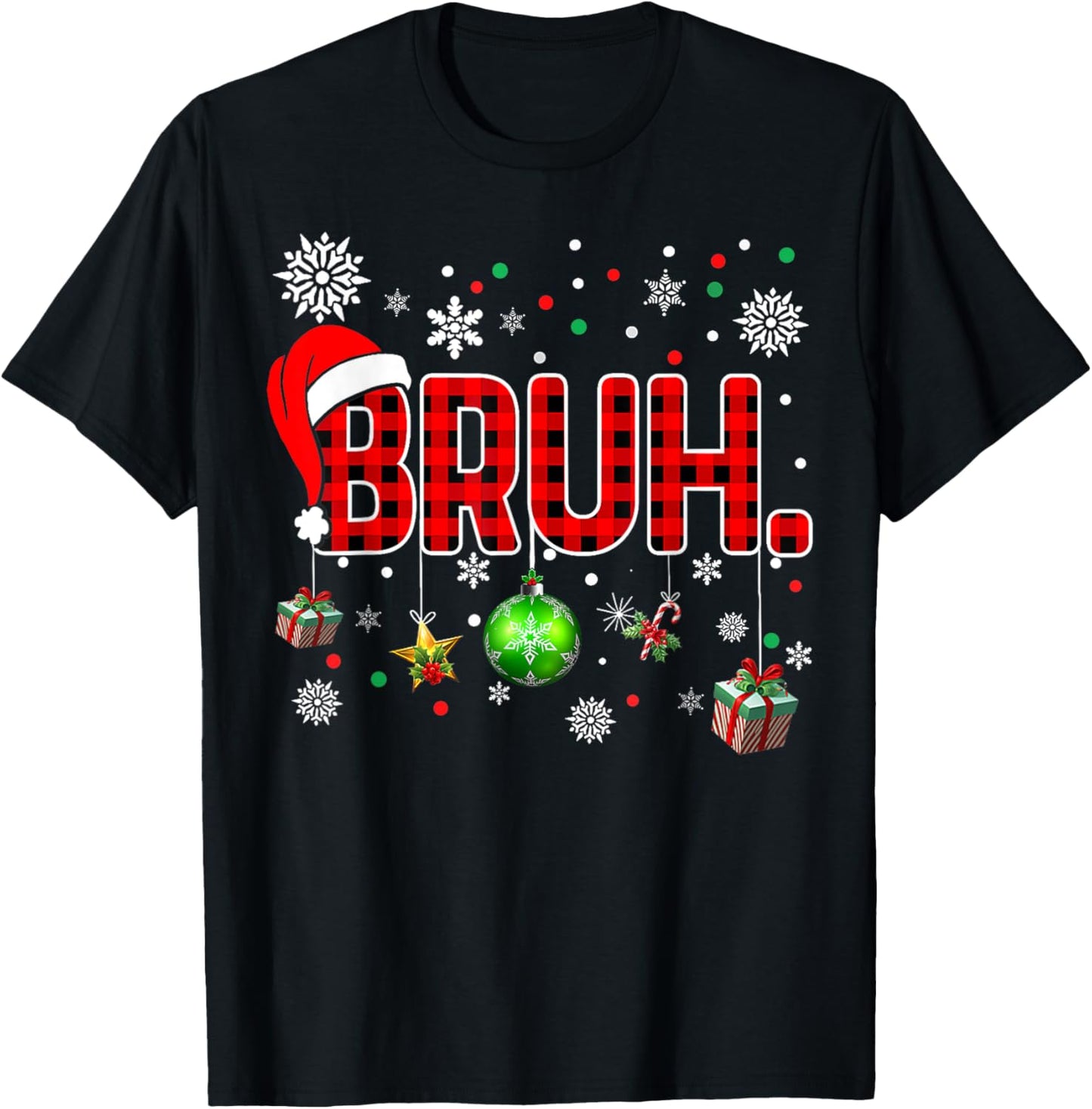 Bruh Funny Christmas Red Plaid Teens Boys Kids Xmas Pajamas T-Shirt - T-Shirt | Black
