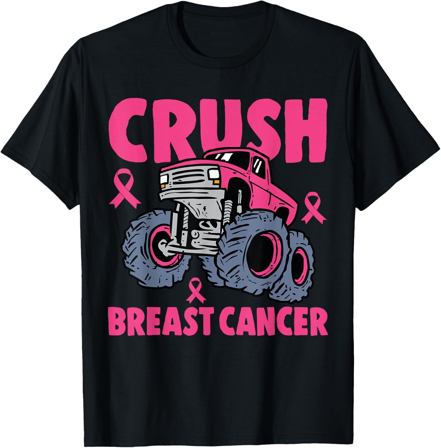 Crush Breast Cancer Awareness Monster Truck kids Boys Girls T-Shirt - T-Shirt | Black