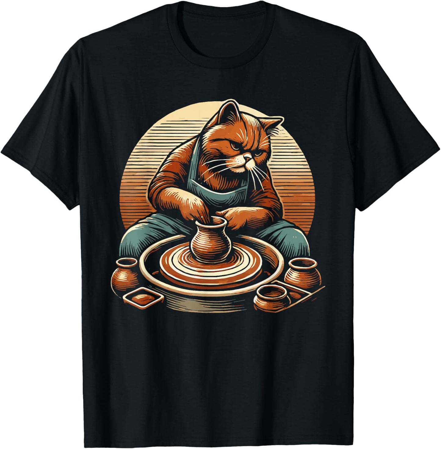Cat Pottery Ceramics Clay Potter Kiln Pot Making T-Shirt - T-Shirt | Black