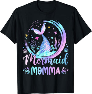 Mermaid Momma Family Matching Birthday Party T-Shirt - T-Shirt | Black