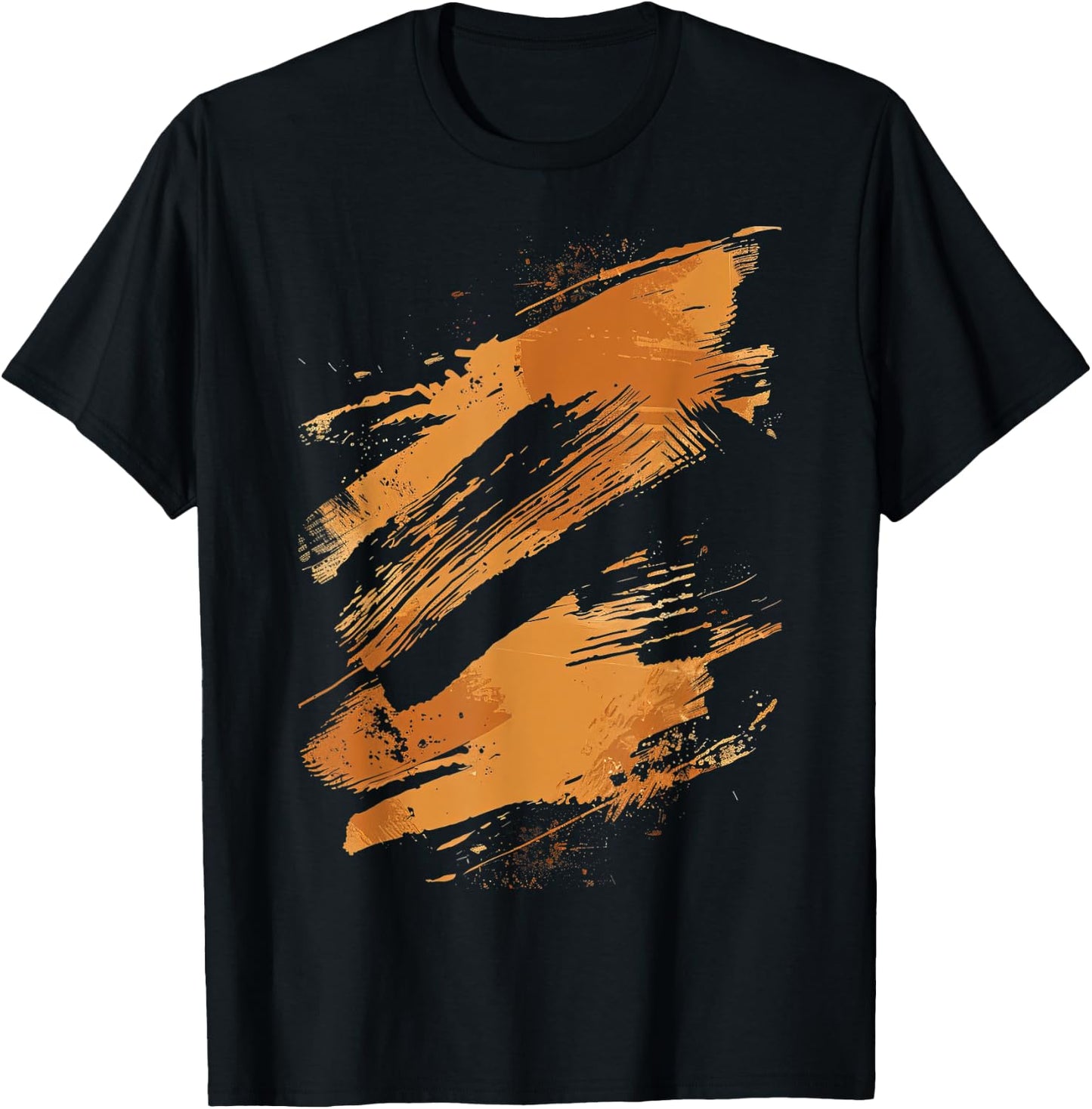 Black And Orange Brushstroke T-Shirt - T-Shirt | Black