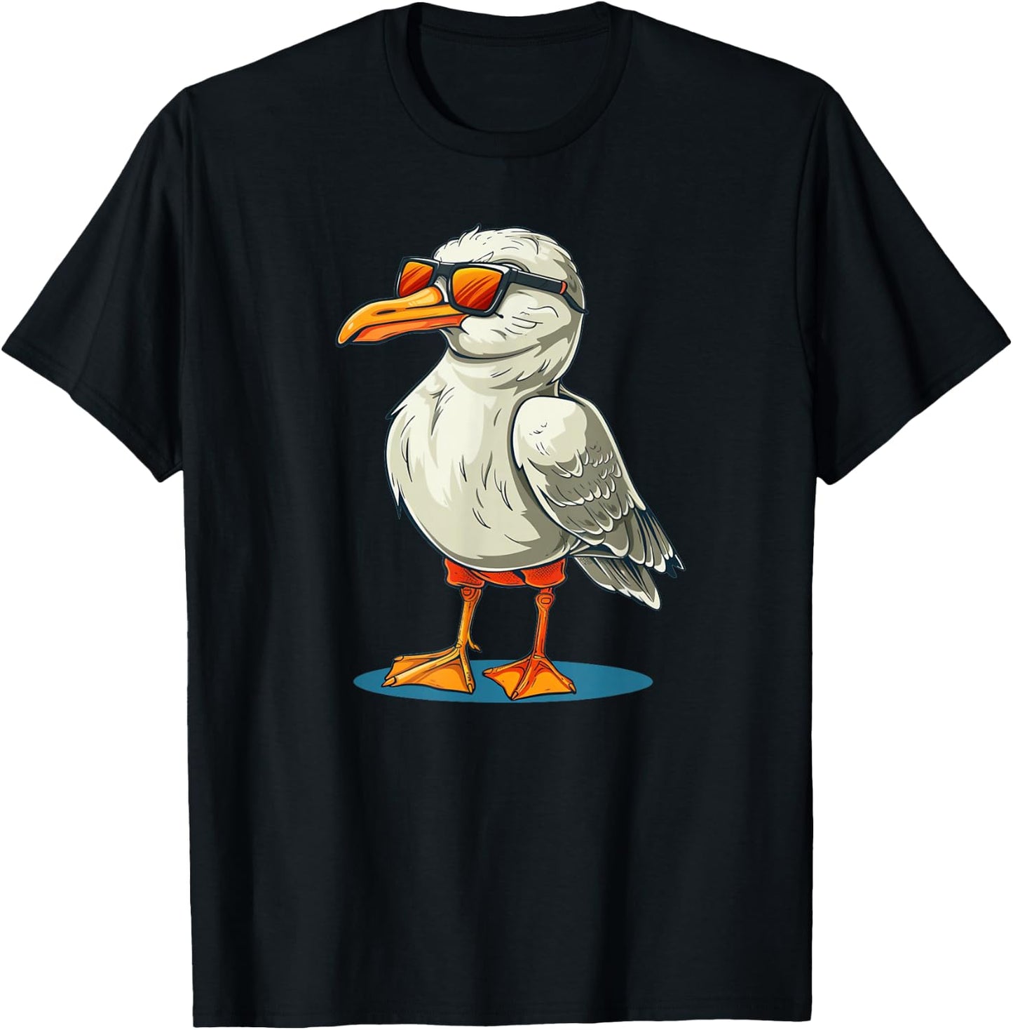 Funny Seagull in Shorts Outfit for Boys and Girls T-Shirt - T-Shirt | Black