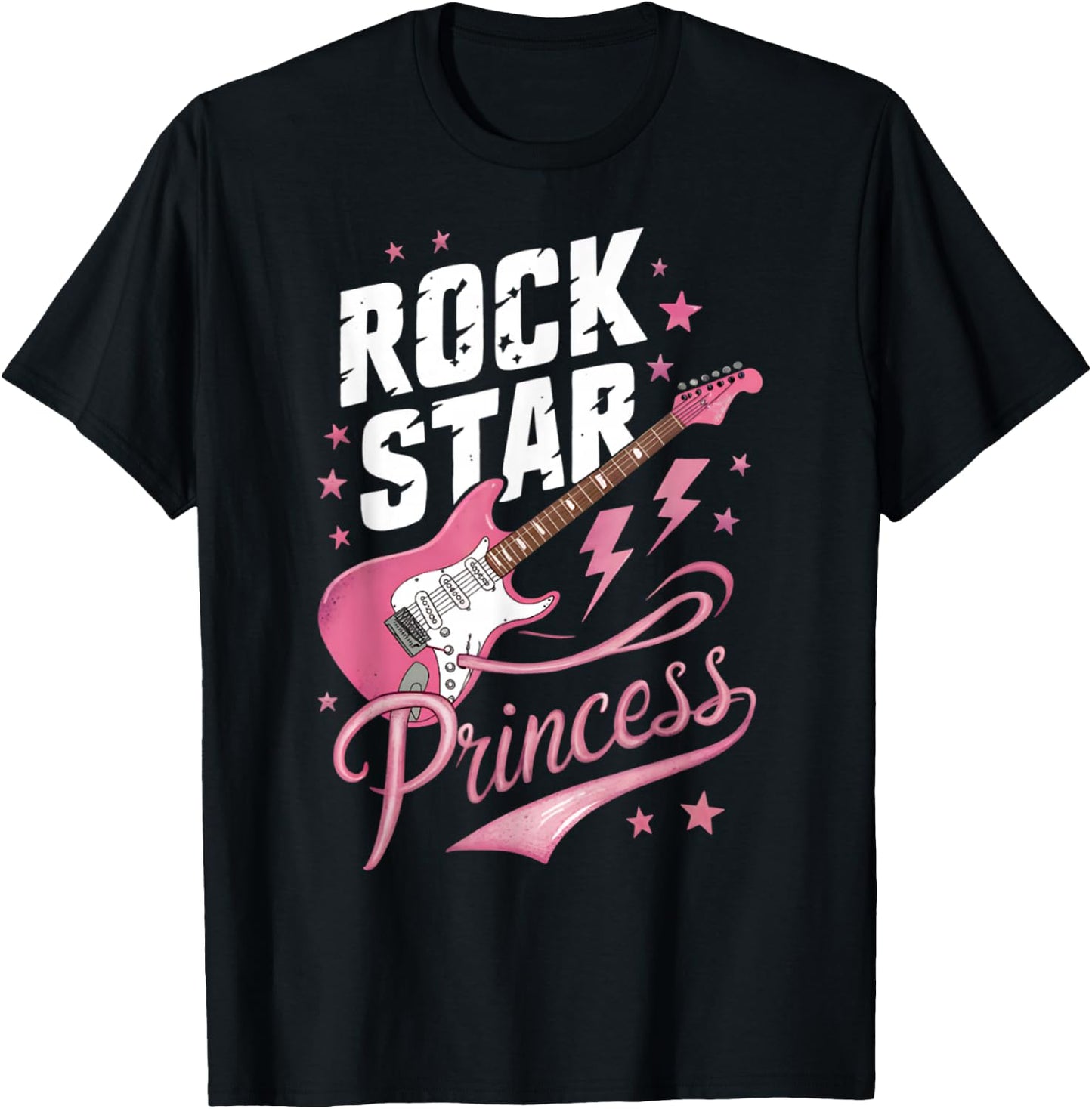 Girls Women's Teen Rock Star Princess Electric Guitar Design T-Shirt - T-Shirt | Black