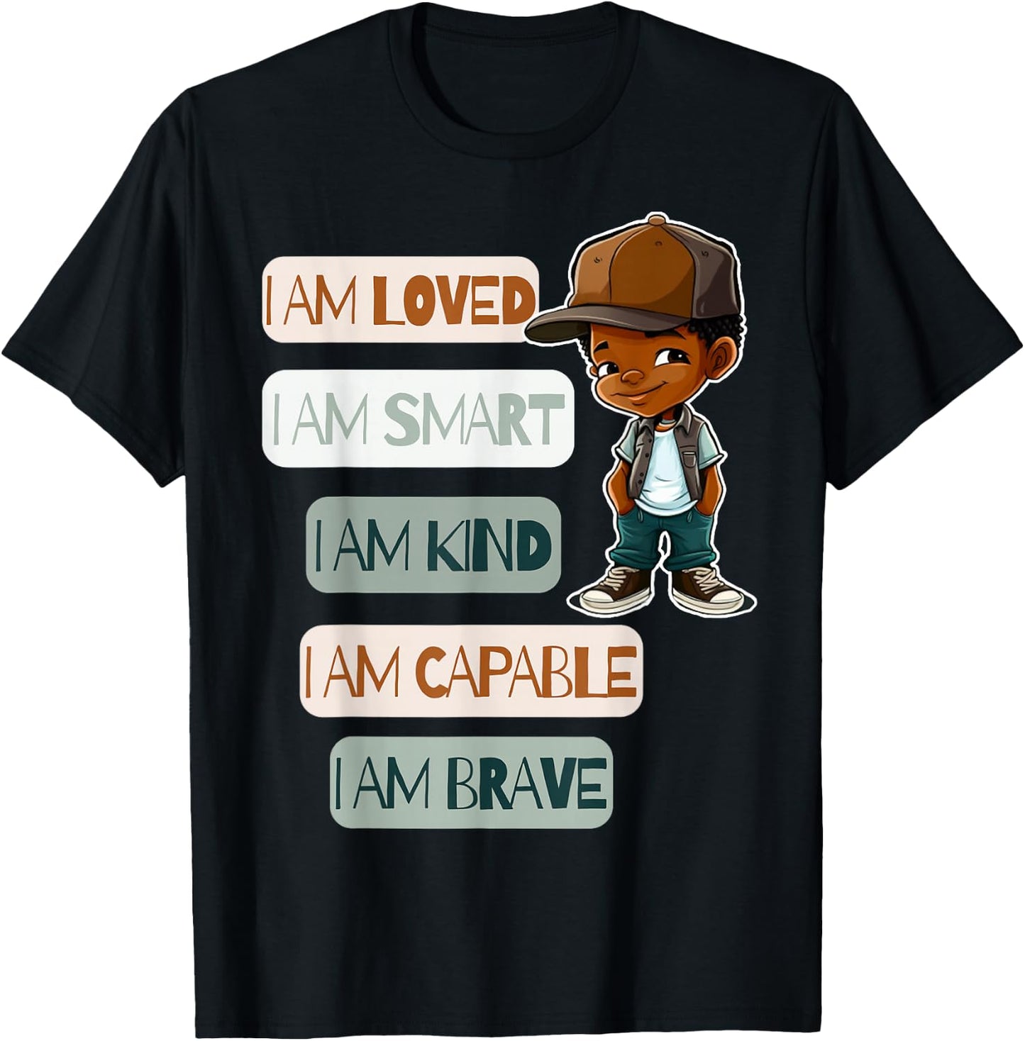 Positive Affirmations for African American Boys T-Shirt - T-Shirt | Black