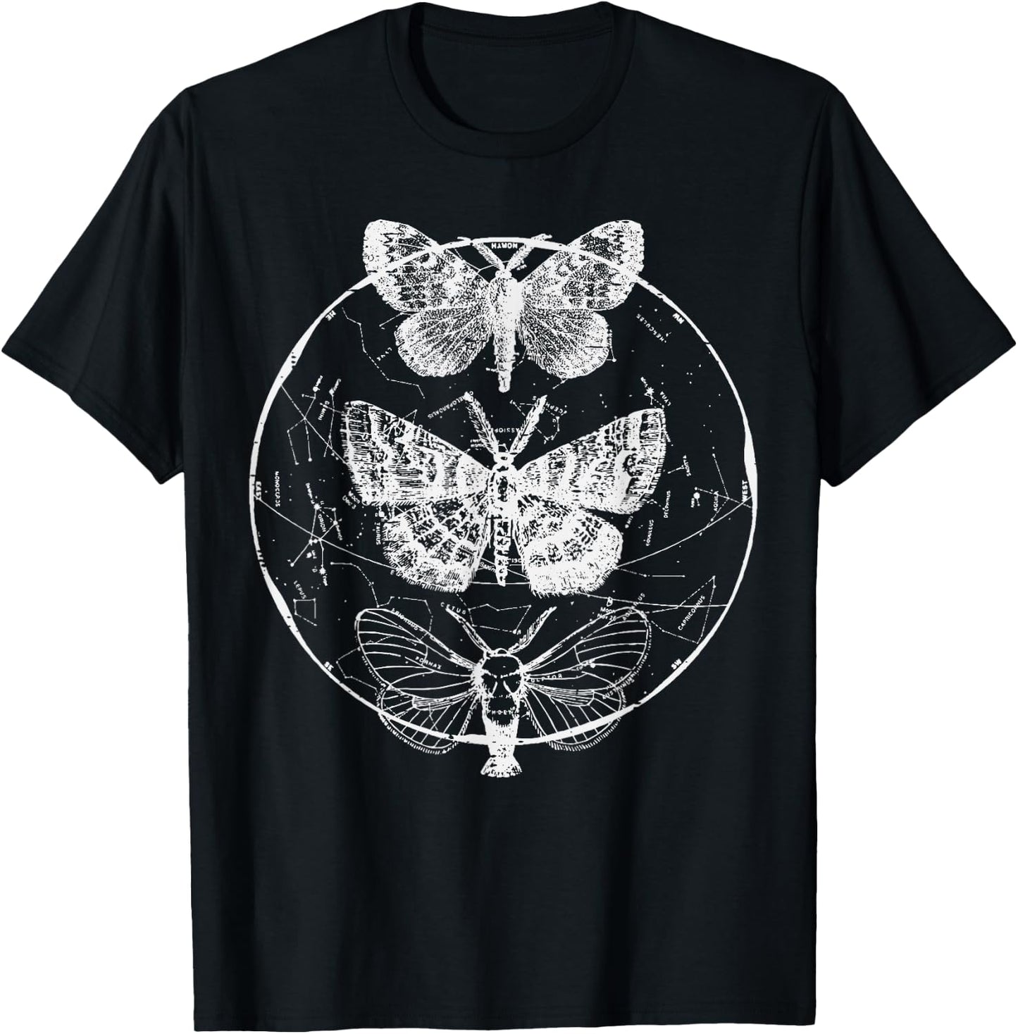 Moth Astrology Circle Constellations Stars Women Men Kids T-Shirt - T-Shirt | Black