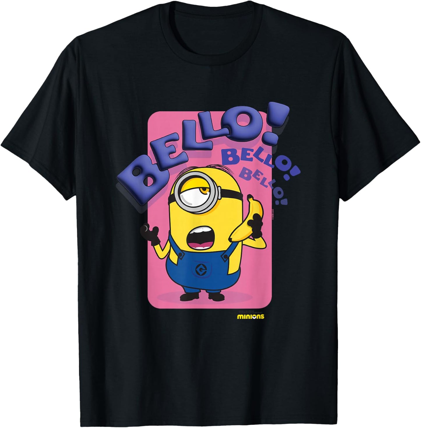 Minions Bello! Bello! Bello! Stuart Talking On Banana Phone T-Shirt - T-Shirt | Black