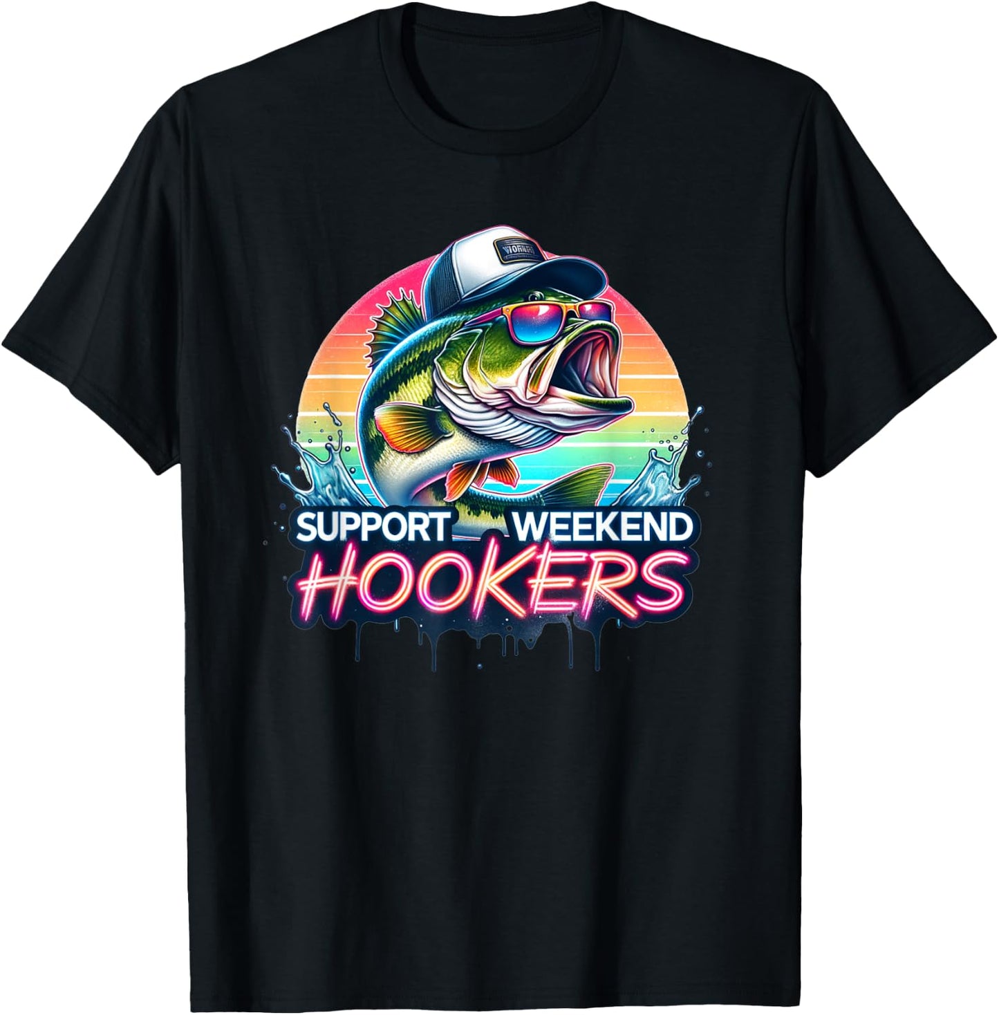 Support Weekend Hookers Funny Bass Fishing Design T-Shirt - T-Shirt | Black
