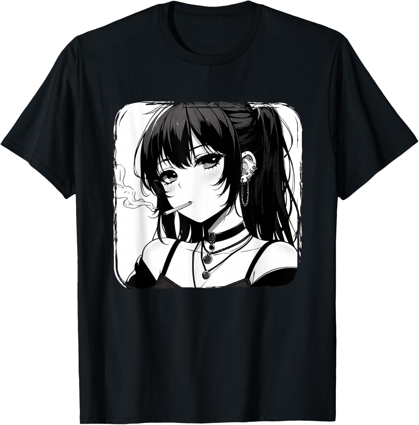Anime Horror Girl Aesthetic Grunge Waifu Japanese Otaku T-Shirt - T-Shirt | Black