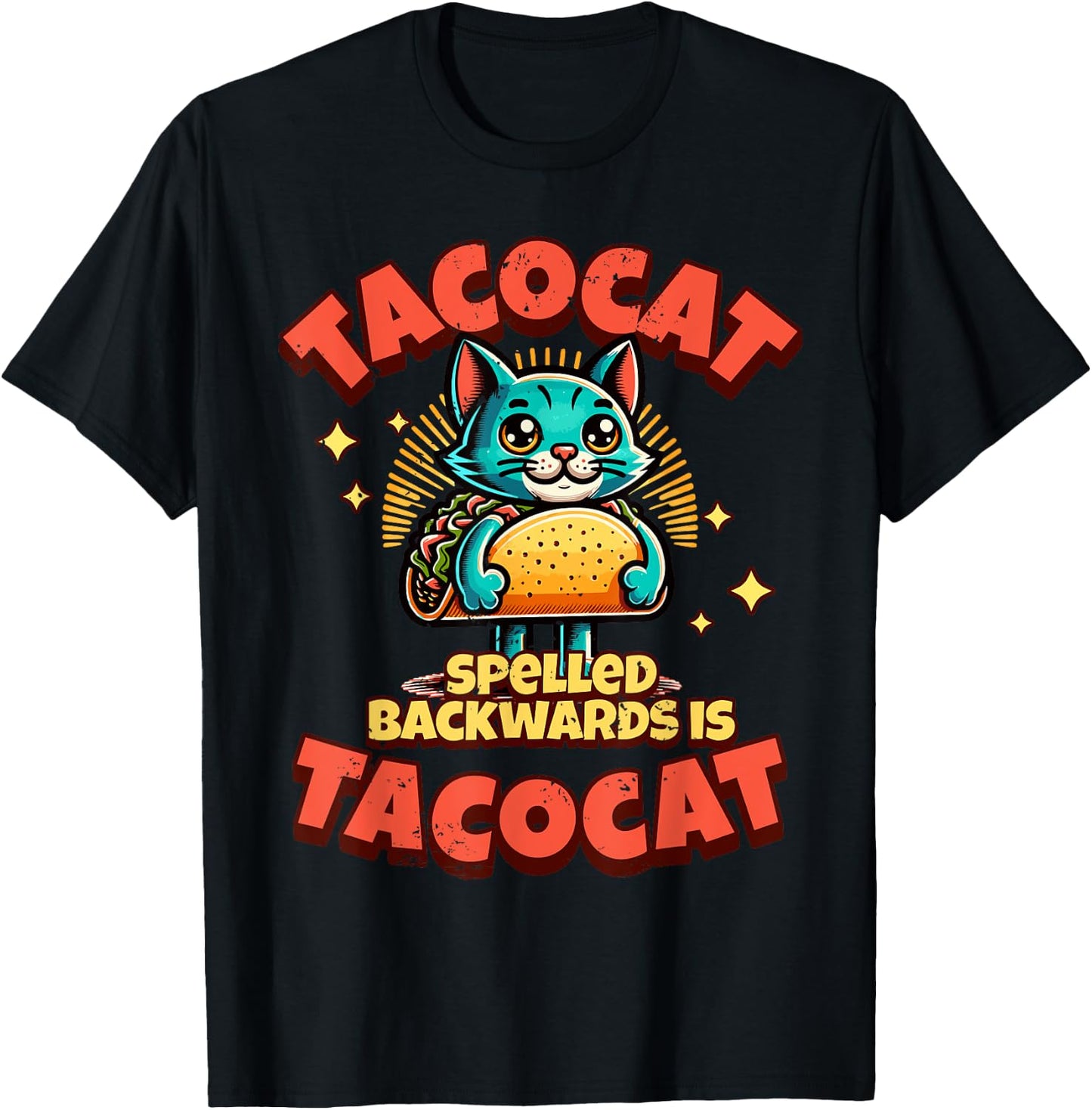Retro Tacocat Spelled Backwards Is Taco Cat , Cute Paws Women Girls Kids T-Shirt - T-Shirt | Black