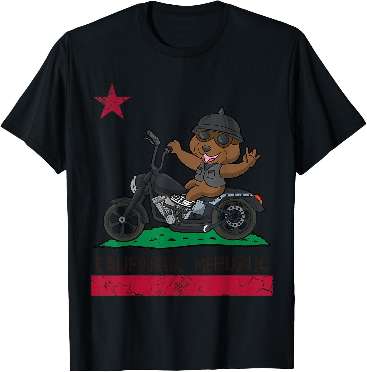 California Republic Flag Bear Biker Motorcycle T-Shirt - T-Shirt | Black