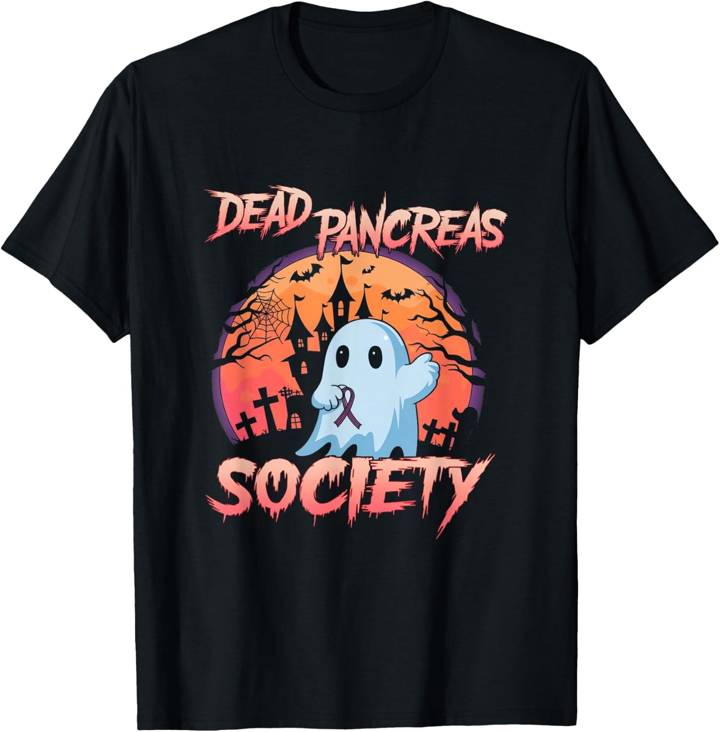 Diabetes Awareness Dead Pancreas Society Ghost Halloween T-Shirt - T-Shirt | Black