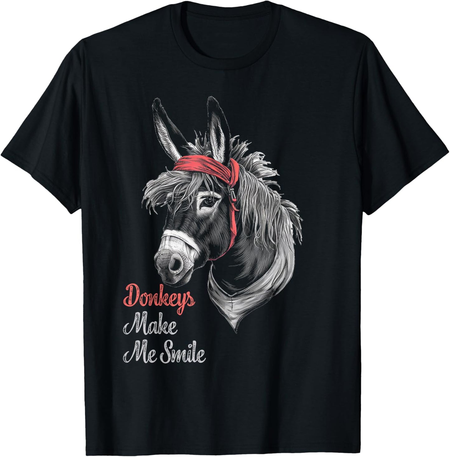 Donkeys Make Me Smile Cute Miniature DonkeyTail Red Bandana T-Shirt - T-Shirt | Black