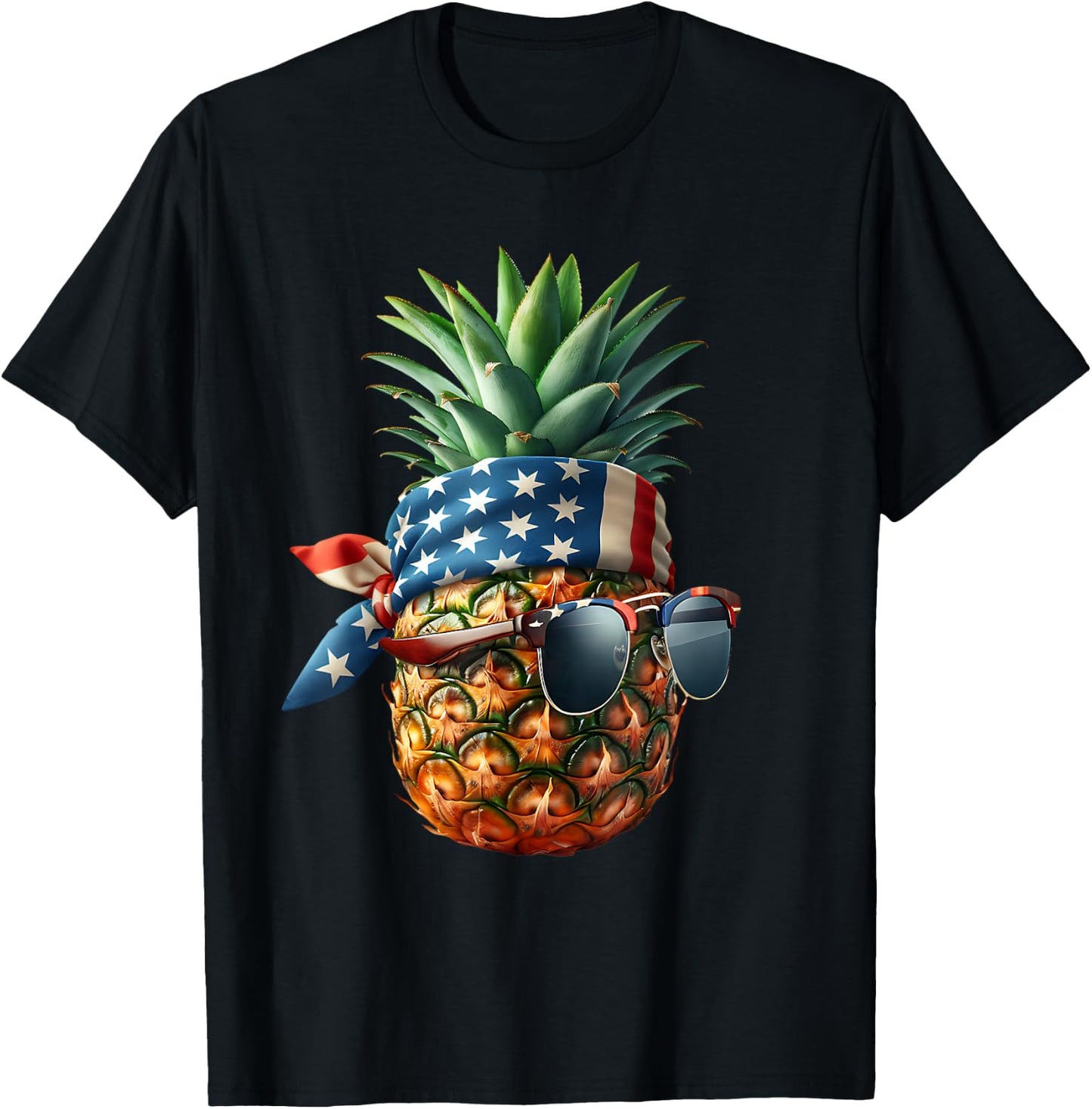 Pineapple with Bandana Sunglasses American Flag 4th of July Kids Men T-Shirt - T-Shirt | Black