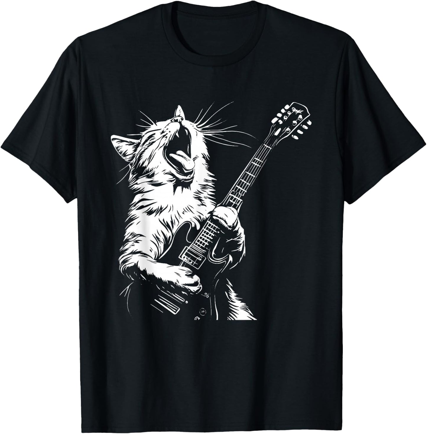 Funny Cat Playing Guitar T-Shirt - T-Shirt | Black