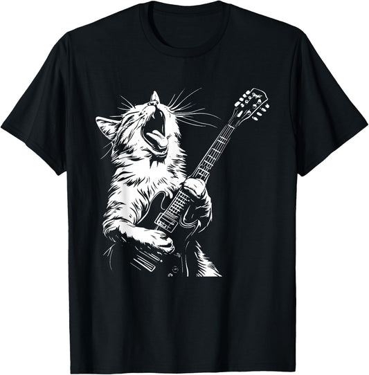 Funny Cat Playing Guitar T-Shirt - T-Shirt | Black