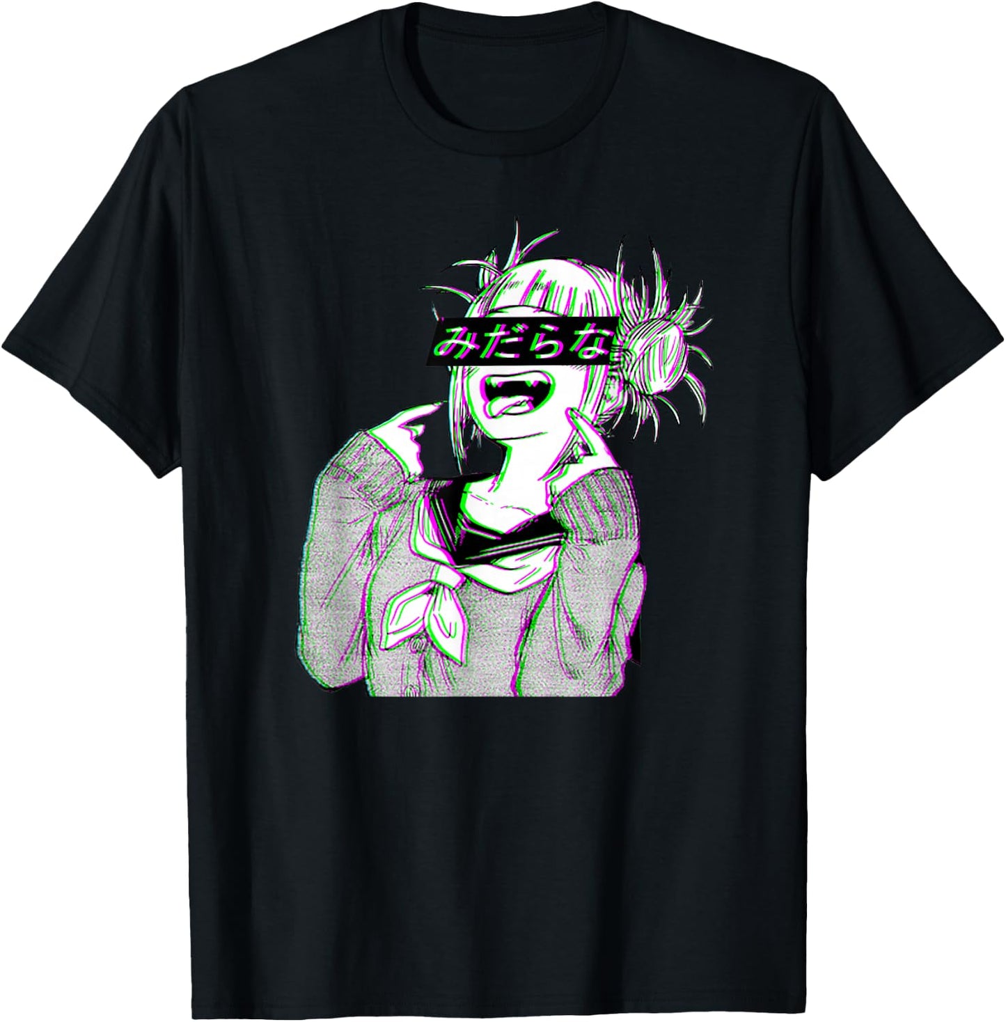 Waifu Anime Neko | Vaporwave | Glitch Manga Girl T-Shirt - T-Shirt | Black
