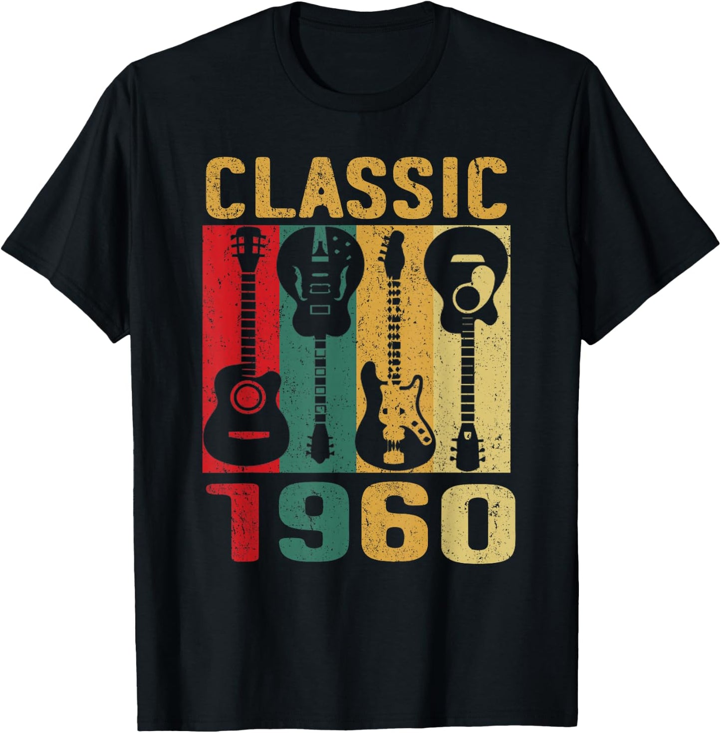 Vintage 1960 Funny 65 Birthday For Guitar Lover T-Shirt - T-Shirt | Black