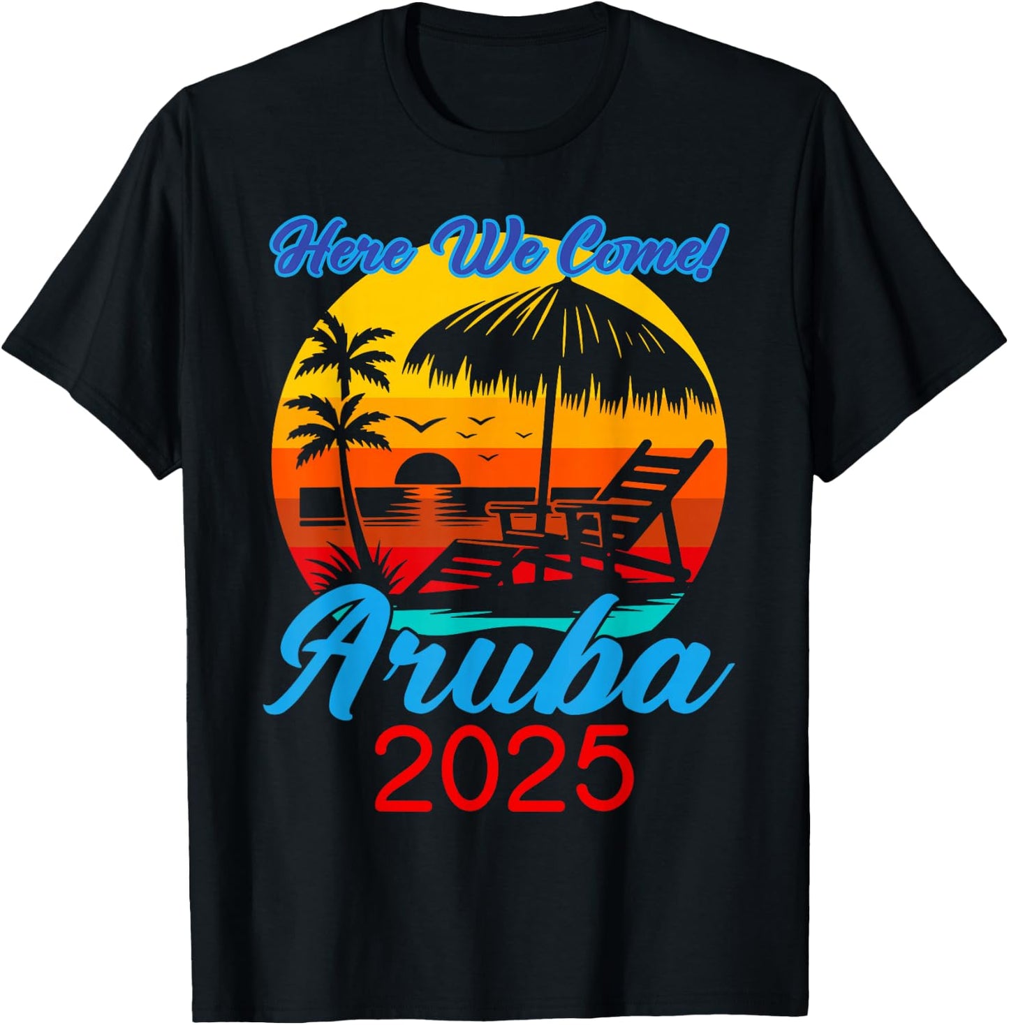 Retro ARUBA Trip 2025 Here We Come Beach Summer Vacation T-Shirt - T-Shirt | Black
